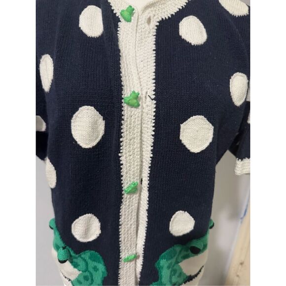 Bellepoint Knit top frog polka dots print S short sleeve frog buttons - Picture 8 of 9